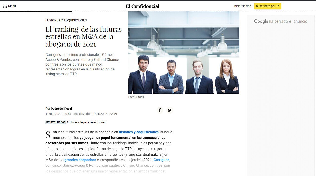 El 'ranking' de las futuras estrellas en M&A de la abogaca de 2021